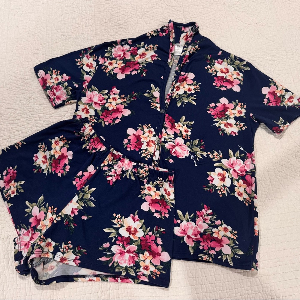 Cozy Rozy pink & blue Floral pattern Pajama Set Intimates Sleepwear Small